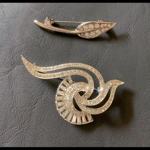 2 Vintage Rhinestone Silver Brooches. Over 60 years old. See photos, Pre Loved